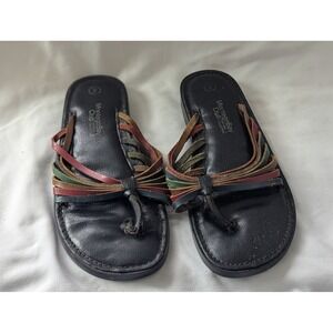 Montego Bay Club Leather Thong Sandals Women Size 9 Multi Color Straps